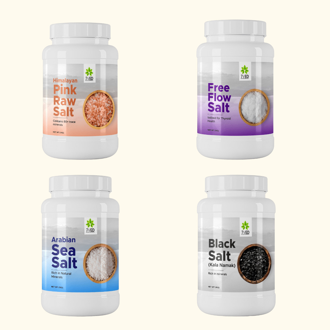 7VED Salt Combo Pack – Himalayan Pink, Free Flow Pink, Black Salt & Arabian Sea Salt (Pure & Natural Minerals) - Zircon Ventures