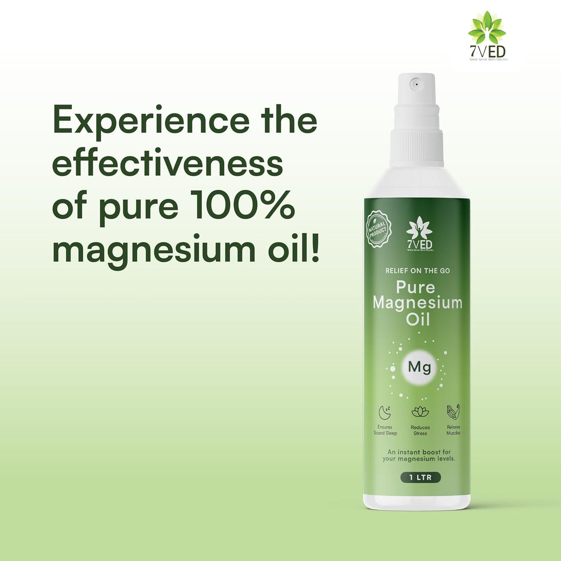 7VED Pure Magnesium Oil with Dead Sea Salt for Joint Pain Relief, Headache, Muscle Cramps and Insomnia - 1 Lit Spray Bottle - Zircon Ventures