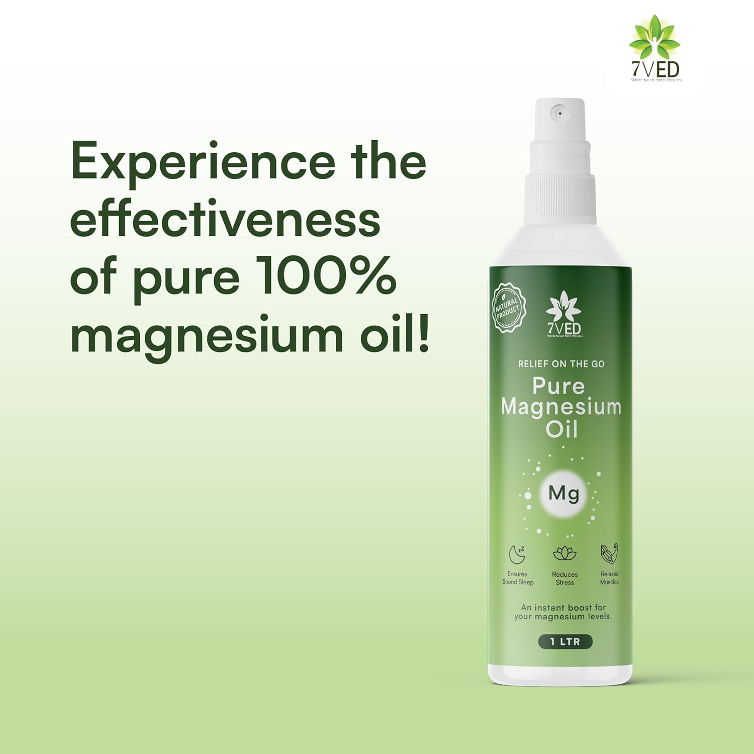 7VED Pure Magnesium Oil with Dead Sea Salt for Joint Pain Relief, Headache, Muscle Cramps and Insomnia - 1 Lit Spray Bottle - Zircon Ventures