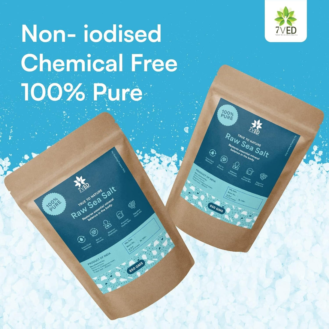 7VED Raw Sea Salt – 850 gms. Pure Coastal Salt, Unprocessed, Rich in 74 Essential Trace Minerals - Zircon Ventures