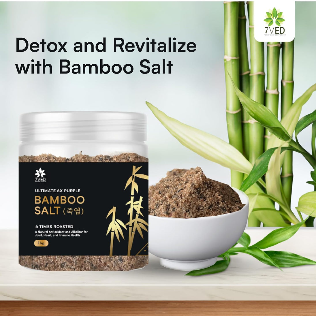 7VED Bamboo Salt, 1kg – Antioxidant, Anti - inflammatory, Supports Joint & Bone Health, Heart Health, Immune Booster, Detoxifier, Alkalizing Effect - Zircon Ventures