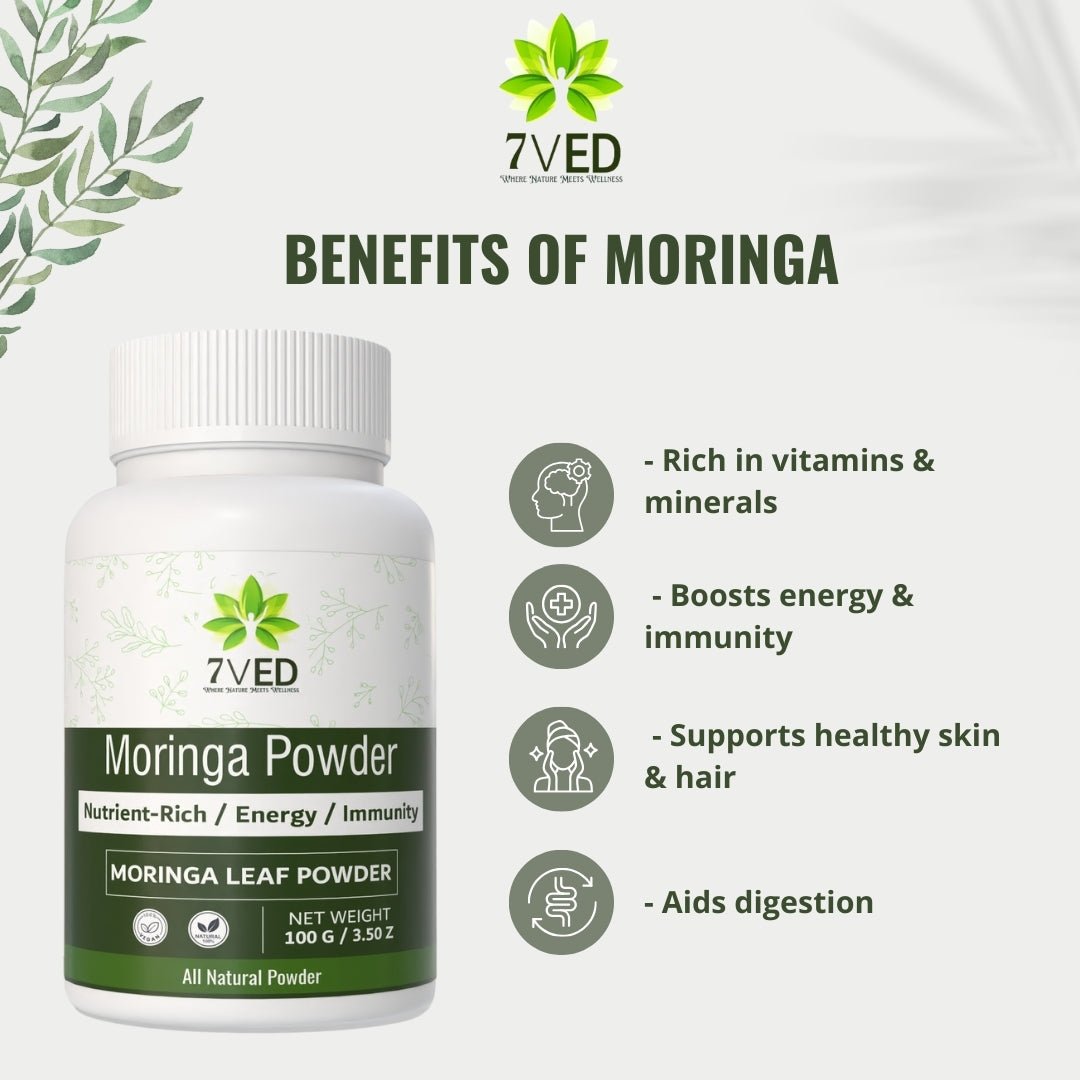 7VED Moringa Powder - 100g | Pure Moringa Oleifera Leaf Powder | Plant - Based Superfood for Energy, Immunity & General Wellness - Zircon Ventures