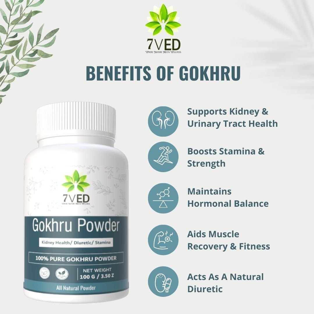 7VED Gokhru Powder | 100g | Pure Tribulus Terrestris | Ayurvedic Herbal Supplement for Vitality, Strength & Wellness | Natural & Sun - Dried | No Additives - Zircon Ventures