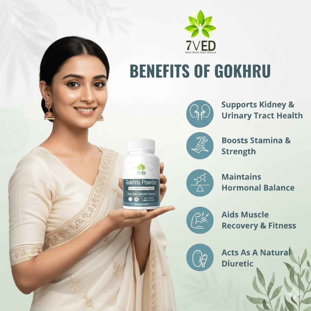 7VED Gokhru Powder | 100g | Pure Tribulus Terrestris | Ayurvedic Herbal Supplement for Vitality, Strength & Wellness | Natural & Sun - Dried | No Additives - Zircon Ventures