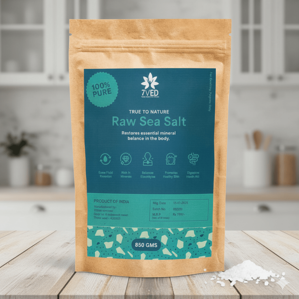 7VED Raw Sea Salt – 850 gms. Pure Coastal Salt, Unprocessed, Rich in 74 Essential Trace Minerals - Zircon Ventures