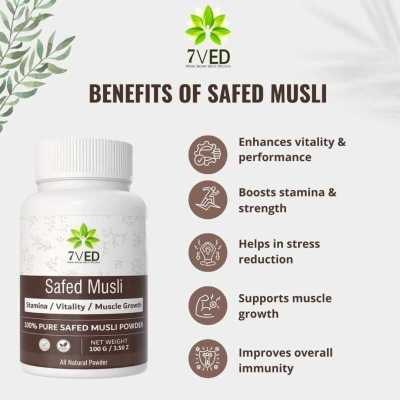 7Ved Organics Safed Musli Powder for Stamina | Performance | Immunity Booster | Strength and Vitality |100 gm - Image 3