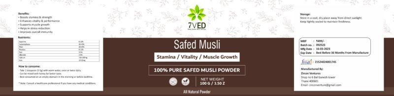 7Ved Organics Safed Musli Powder for Stamina | Performance | Immunity Booster | Strength and Vitality |100 gm - Image 6
